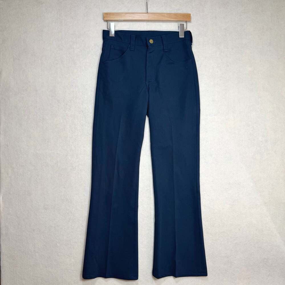 Vintage 70s Lee Riders Womens Waist 28 Navy Blue Polyester Flare Trouser Pants